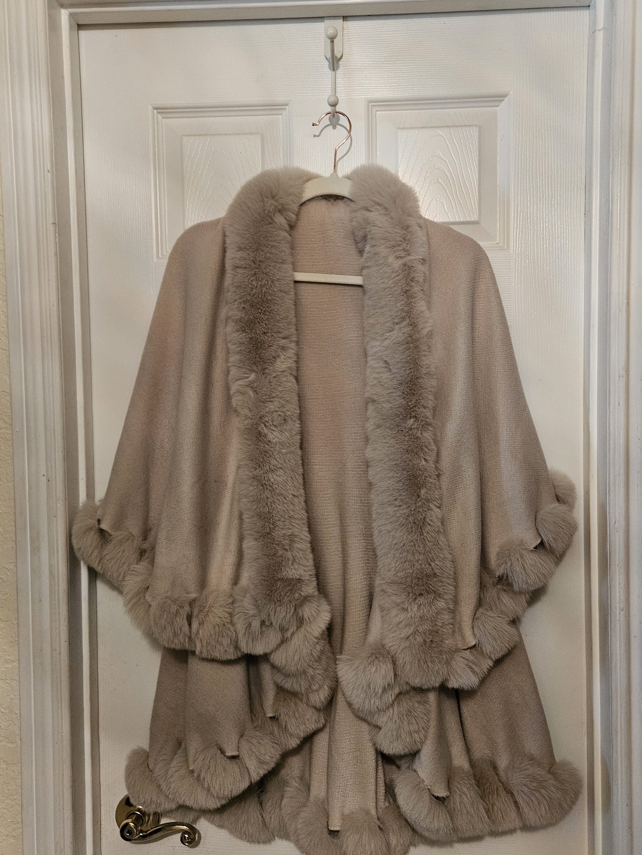 Taupe Soft Faux-Fur Trim Women’s Wrap Sweater